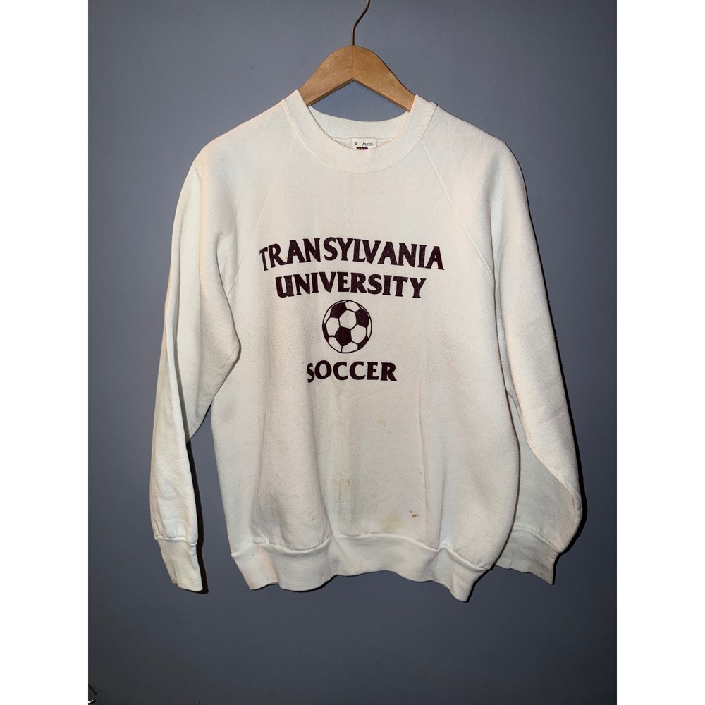 Vintage Fruit of the Loom Transylvania University Soccer Sweatshirt White L USA